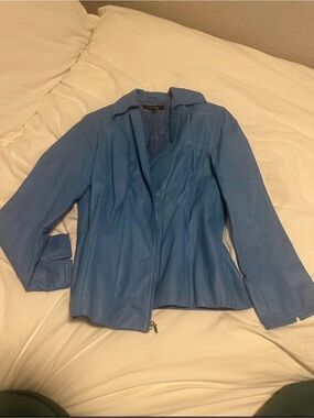 Evan Picone Sky Blue Leather Jacket
